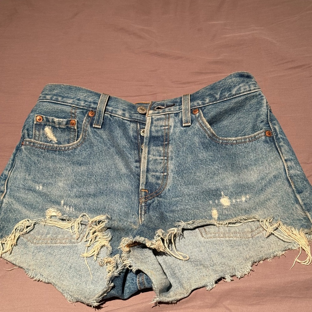 Levi's Blue Distressed Jean Shorts. Size 25